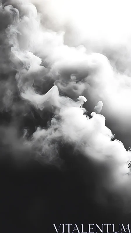 Billowing white smoke curls upward through stark dark void