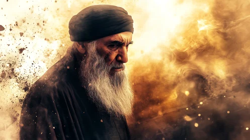 Golden light surrounds a thoughtful elder in quiet reflection