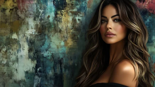 Soft gaze beside a storm of color and textured dreams.