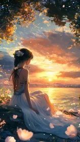 Sunset muse in white dress cradling the last light. Period.