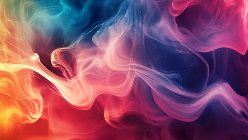Multicolor volumetric smoke ribbons on deep gradient backdrop