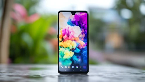 Modern Smartphone Displays Vibrant Colorful Ink Art Wallpaper