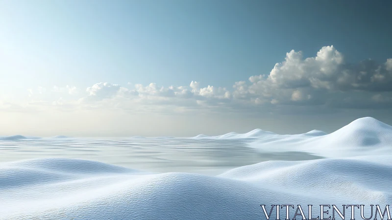 Snow dunes under wide sky and distant cloud bands.
