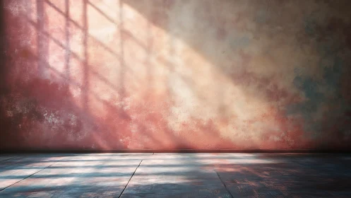 Sunlit textured wall casts dreamy shadows across floor.