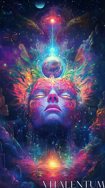 Cosmic mind awakening in radiant galactic dreamscape.