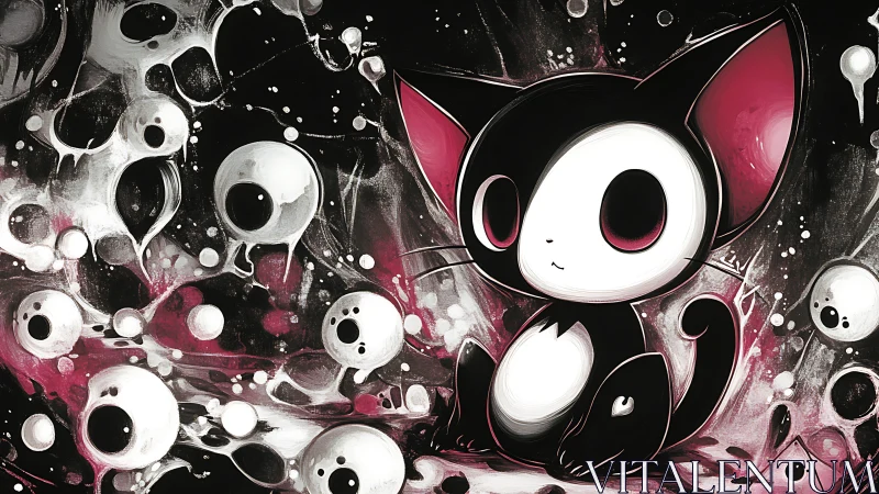 Cute void cat amid cosmic dripping eyeball nebulae.