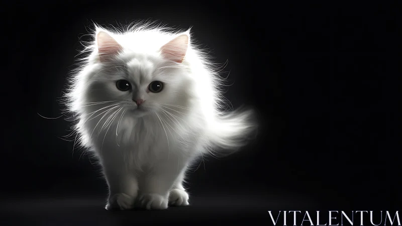 Majestic White Fluffy Cat with Striking Eyes Gazes Forward