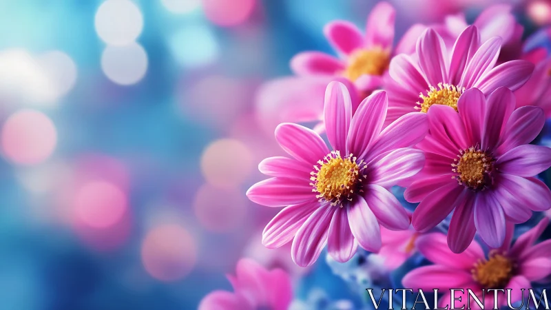 Pink daisy-like flowers with bokeh background and selective depth focus.