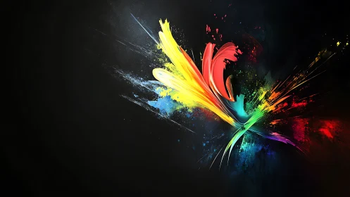 Explosive spectrum strokes on deep black digital canvas.