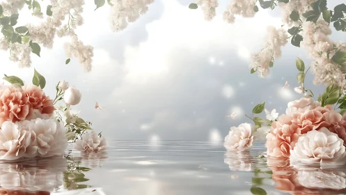 Serene Floral Reflection in Water.