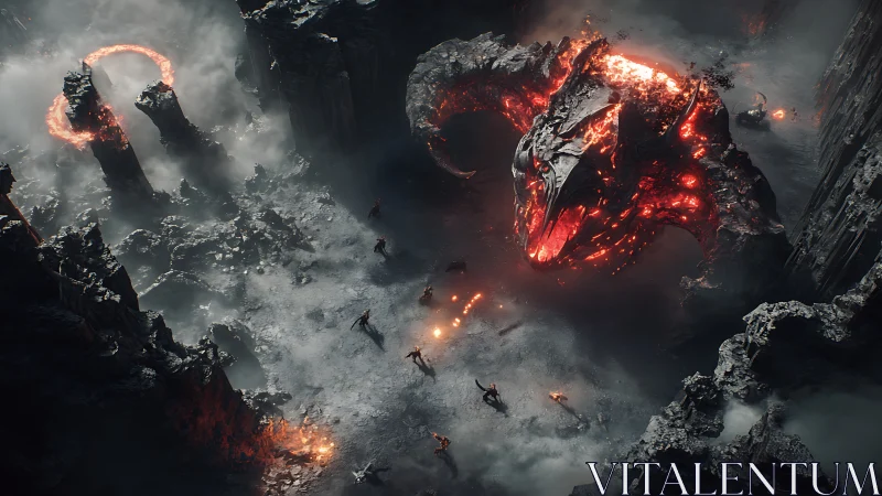 Molten dragon erupts within shattered volcanic abyss.