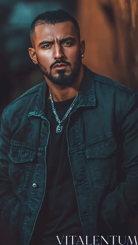 Man stands outdoors in dark jacket under soft shallow focus