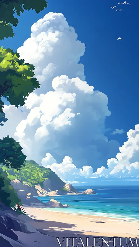 Cumulus Cloud Formation Over Tropical Coastline.