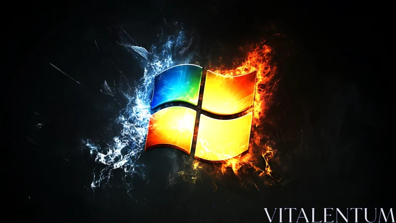 Windows Operating System Logo with Dual-Element Fire and Water Effects.