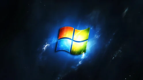 Cosmic glow around a radiant four-pane tech emblem.