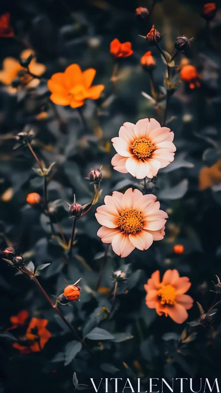 Stratified Depth of Field Floral Composition With Selective Focus on Pale Pink Dahlias