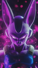 Powerful purple alien warrior under glowing neon aura.