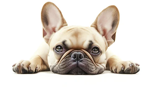 High-detail French bulldog portrait in frontal low-angle pose
