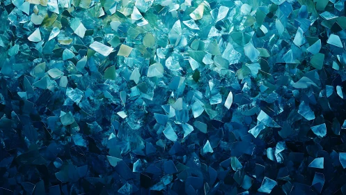 Abstract sea glass shards in cool blue and green hues, digital art.