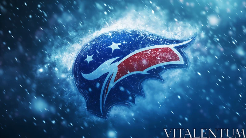Frozen patriotic whale logo bursts through icy storm.