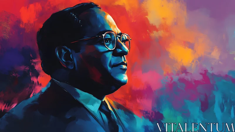 Side-profile portrait of suited man in bold neon colors