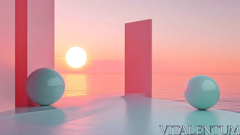Soft sunset geometry over tranquil pastel seascape.