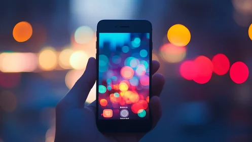 Photorealistic smartphone bokeh study with urban night palette.