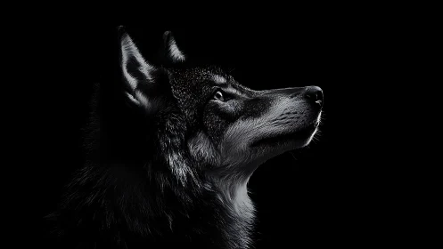Side profile of wolf rendered in high contrast lighting