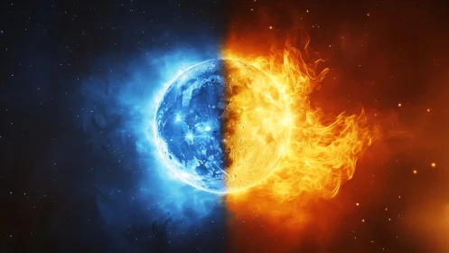 Celestial coin of ice and fire splits the silent cosmos.