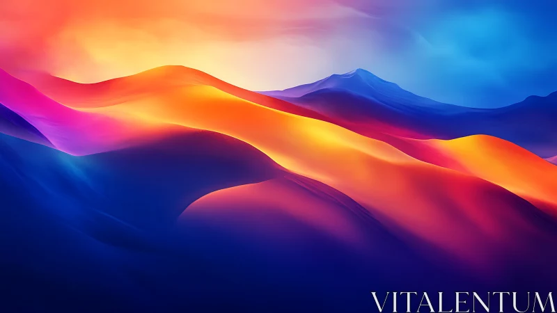 Luminous gradient dunes roll through a vibrant digital sky
