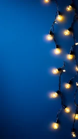 String lights on blue background with negative space.