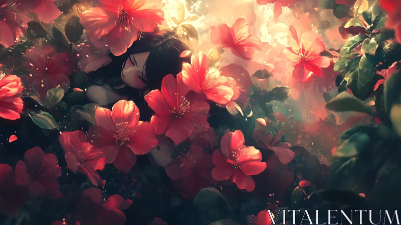 Woman Enclosed by Flowering Botanical Forms.