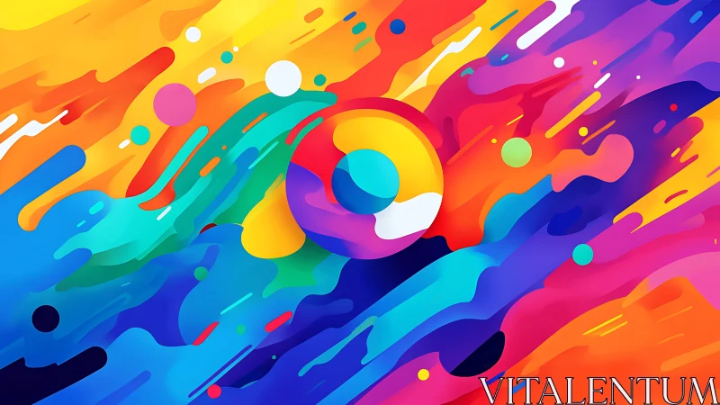 Vibrant abstract color waves swirl around a glowing sphere