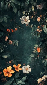 Floral Garden With Orange And White Blooms Against Dark Teal