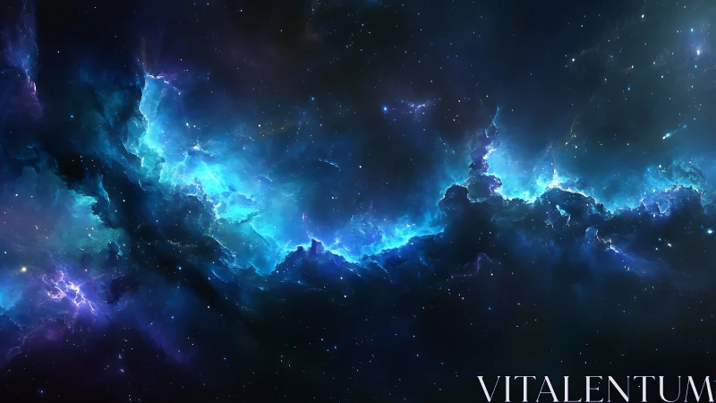 Stellar nebula glows in electric blue cosmic storm light