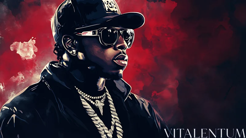 Streetwear portrait explodes against deep red smoke field.