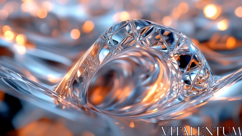 Glass vortex structure curves through molten bokeh field