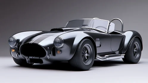 Classic black roadster rendered as reflective 3D model