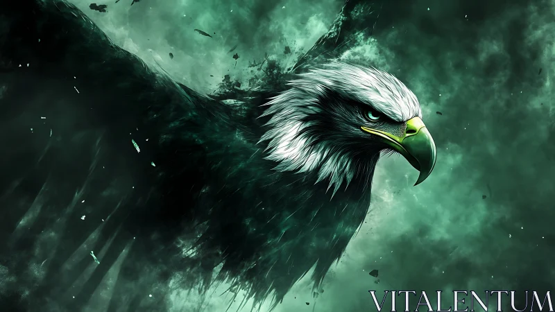 Majestic Eagle in Dynamic Digital Art with Emerald Green Tones.