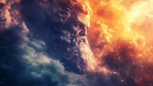 Cosmic stratocumulus deity portrait in bifurcated nebular light.