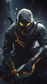 Midnight cyber-ninja waits, eyes burning like molten code