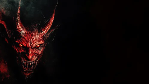 Demonic horned visage rendered with high contrast red luminance