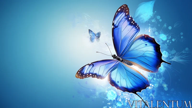 High-saturation digital blue butterflies on radiant bokeh field