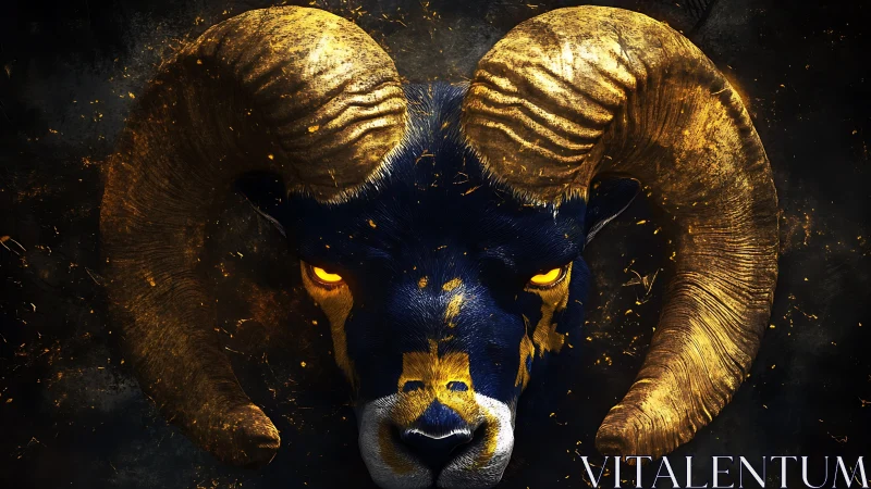 Glowing ram portrait burns through darkness with fierce energy