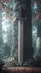 Forest stone keeps a sleeping greatsword poised for forgotten quests