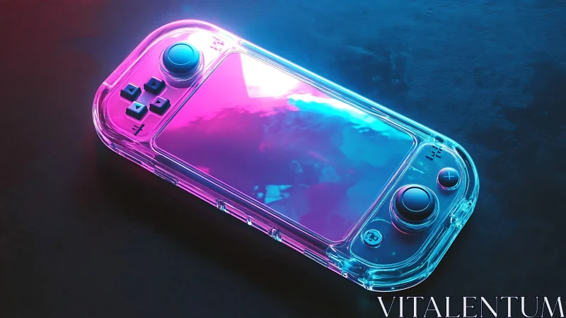 Translucent Gaming Console with Dual Analog Sticks Rendered in Neon Synthwave Aesthetic