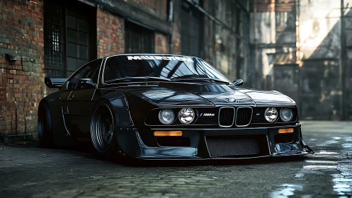 Widebody BMW coupe rendered with photorealistic reflections and low stance