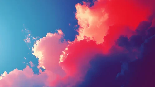 Dreamy sunset clouds glowing in soft pink and blue light.