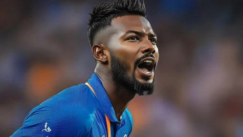 Electric cricket moment with a passionate blue-clad player.