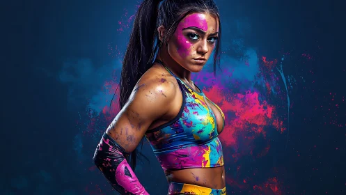 Confident athlete glowing in bold neon paint and color.